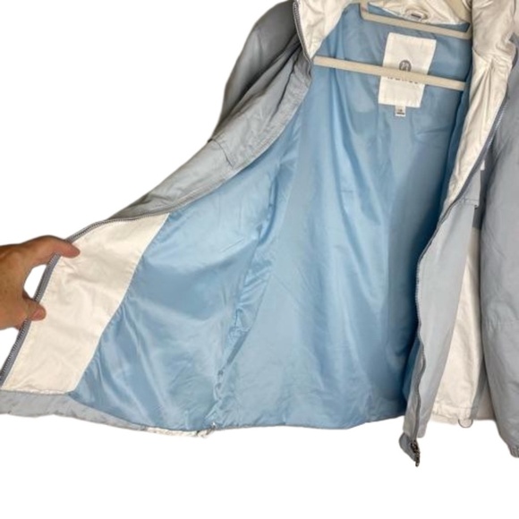 80s 90s Vintage NUAGE Powder Blue White High Neck Zip Windbreaker Jacket Large - Picture 7 of 16